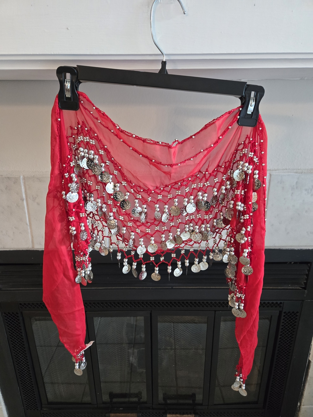 Red Coin Fringe Belly Dance Hip Scarf
